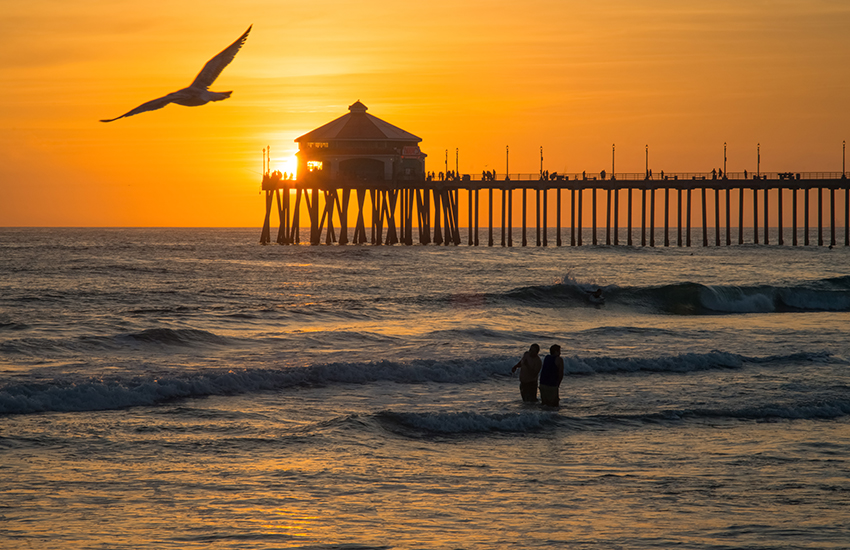 Family beach vacation in winter to visit is Huntington Beach, California